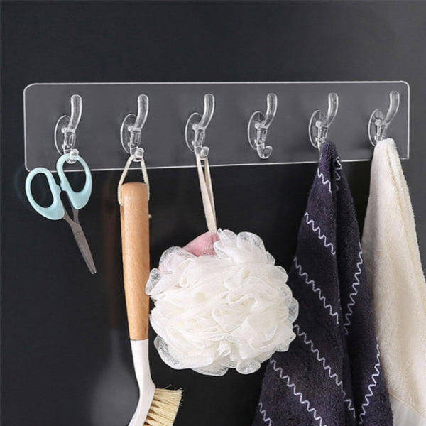 6Row Multipurpose Hooks Nail-free Transparent Holder